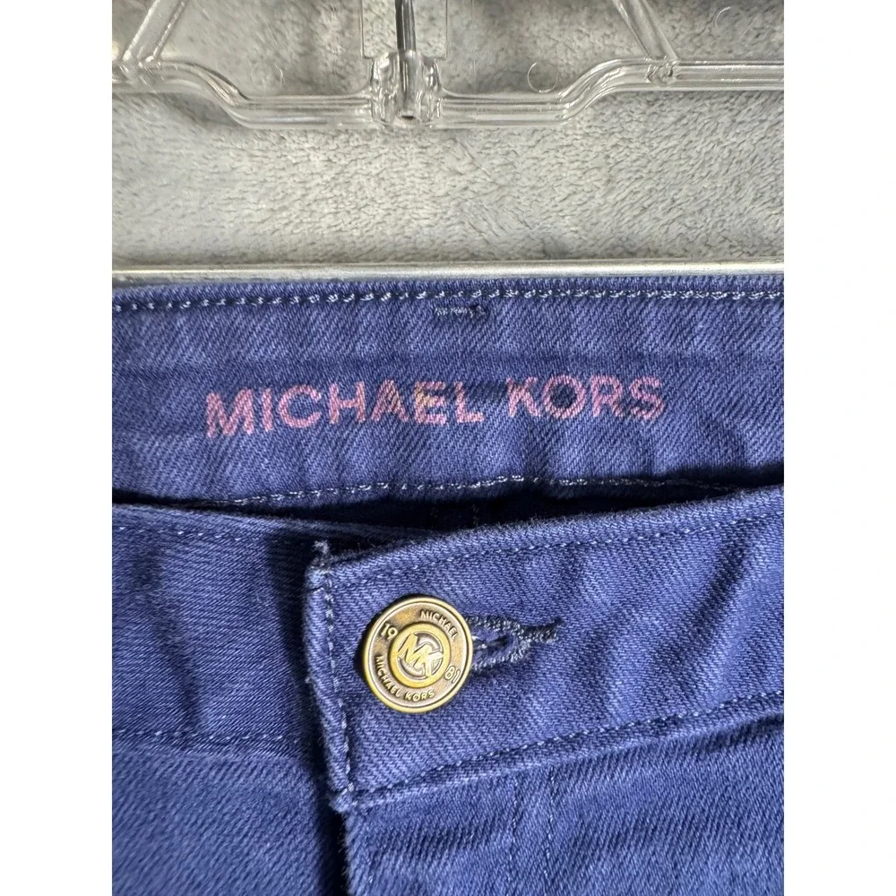 Michael Kors Womens Blue Denim Shorts Gold MK‎ Logo Medallion Size 8